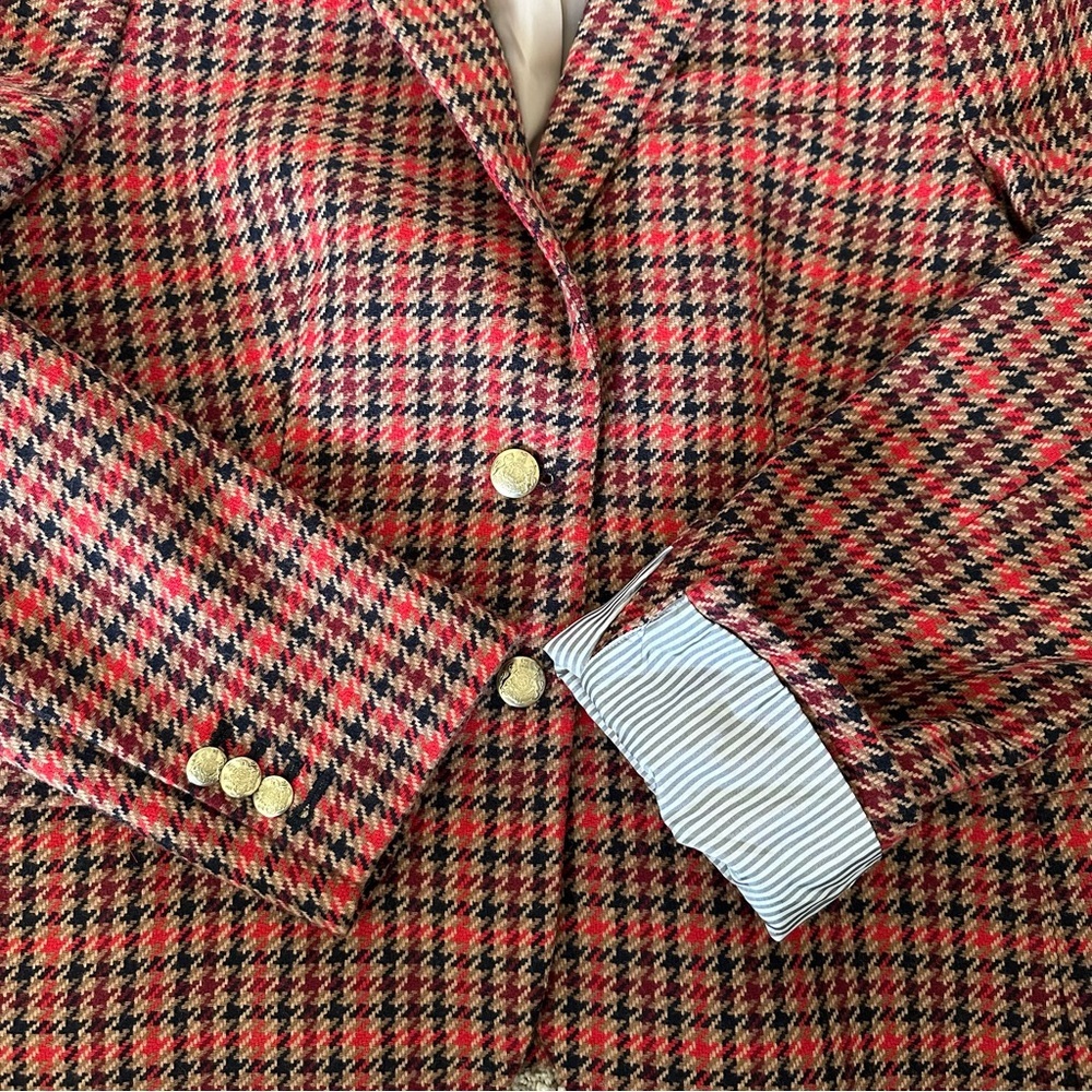 J. Crew Houndstooth Blazer Wool Blend Tan, Red and Black Size 14 - Picture 3 of 8